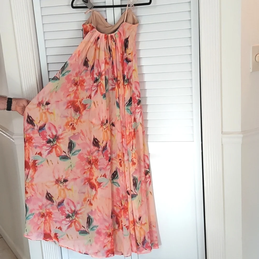 Liv Foster "BROOKE" Dress, Size 8, Strapless, Coral Multi, Chiffon, Lined, NEW! - Picture 10 of 15
